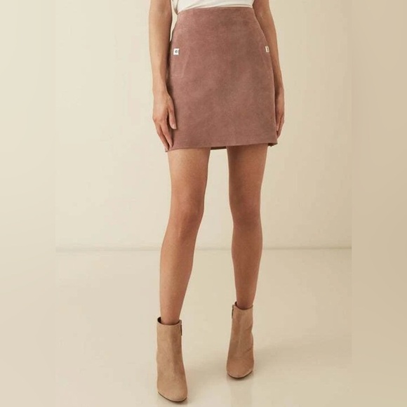 Reiss Pippa Dusty Pink Real Suede Mini Skirt US 2 UK 6 - Picture 1 of 7